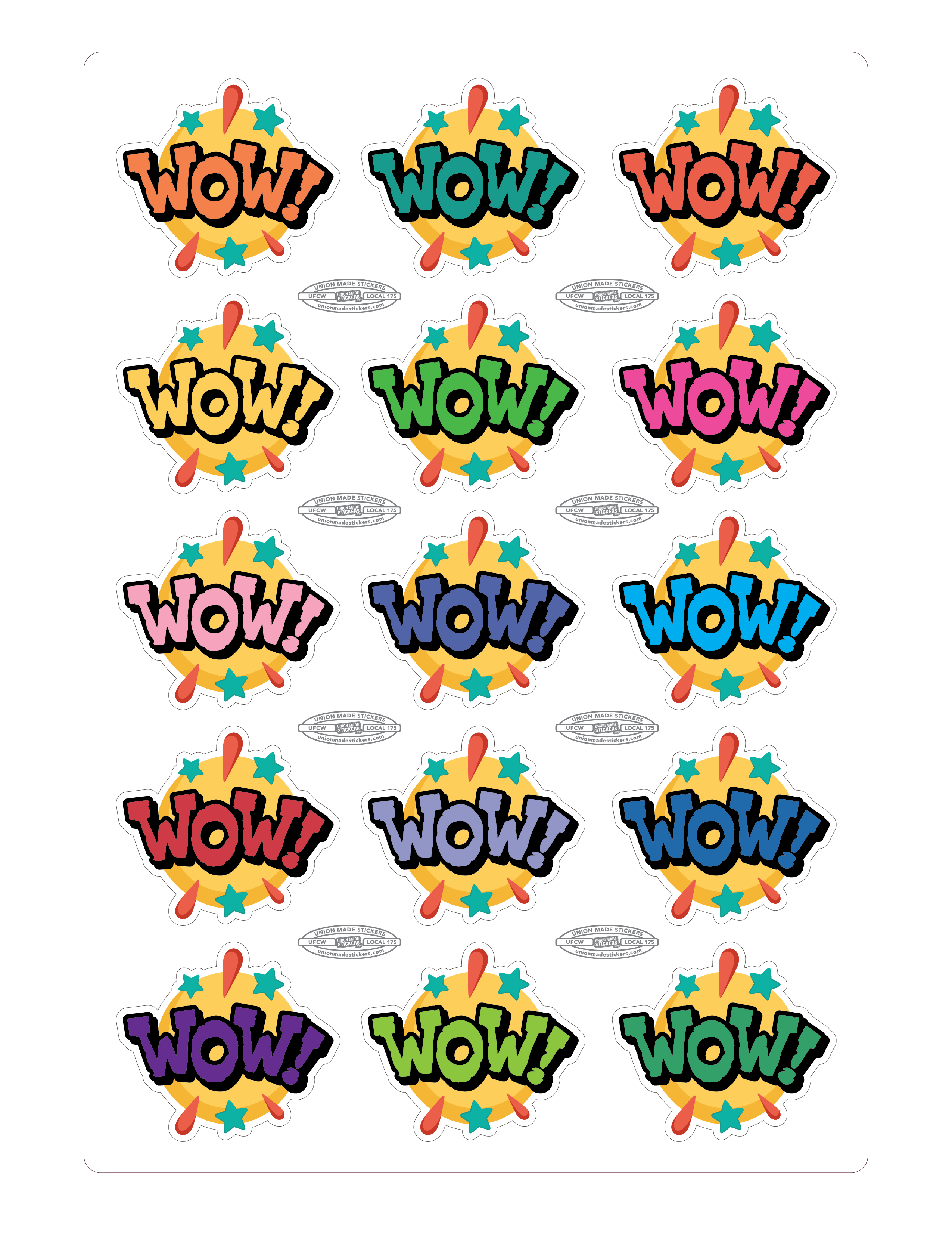 WOW - 7x10 Sheet 2-inch Stickers – Union Made Stickers